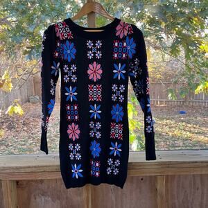 Betsey Johnson Women's Vintage Long Sleeve Printed Sweater Dress Size S